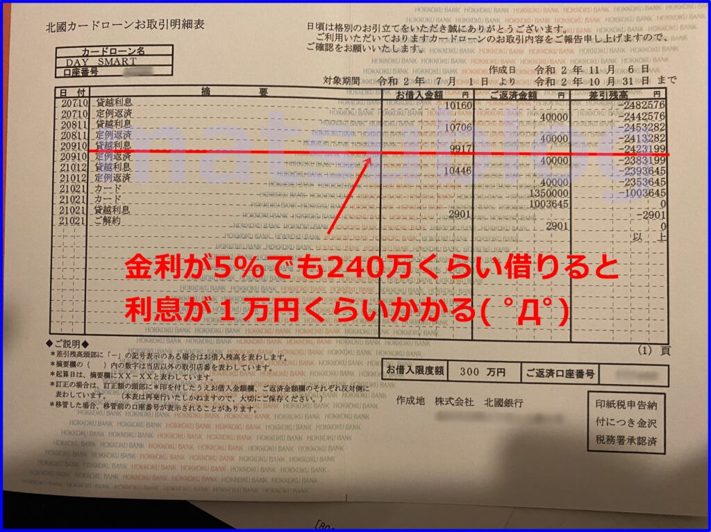 金利５％の取引明細